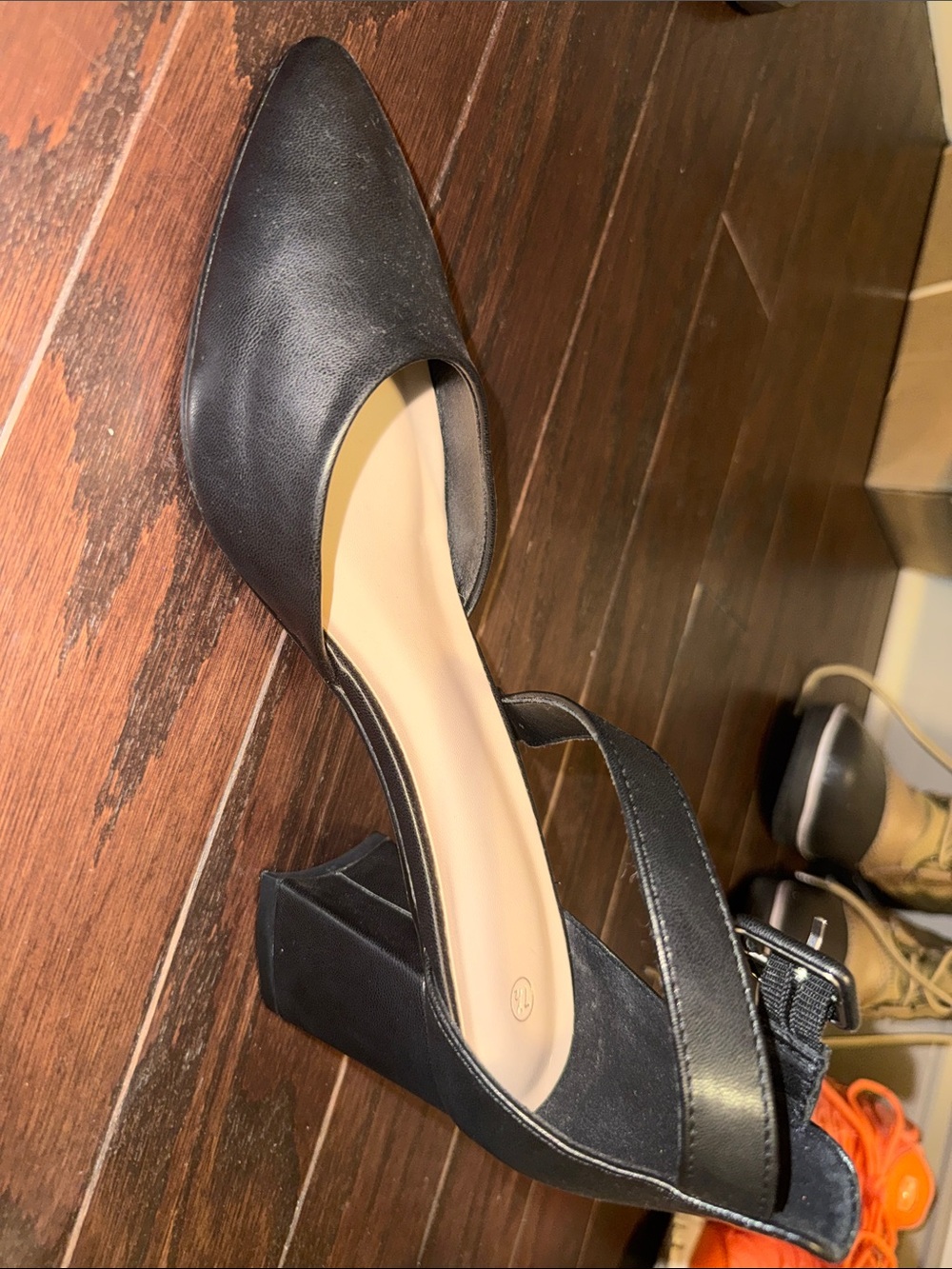 Sleek Black Pointed D'Orsay Block Heel Pump